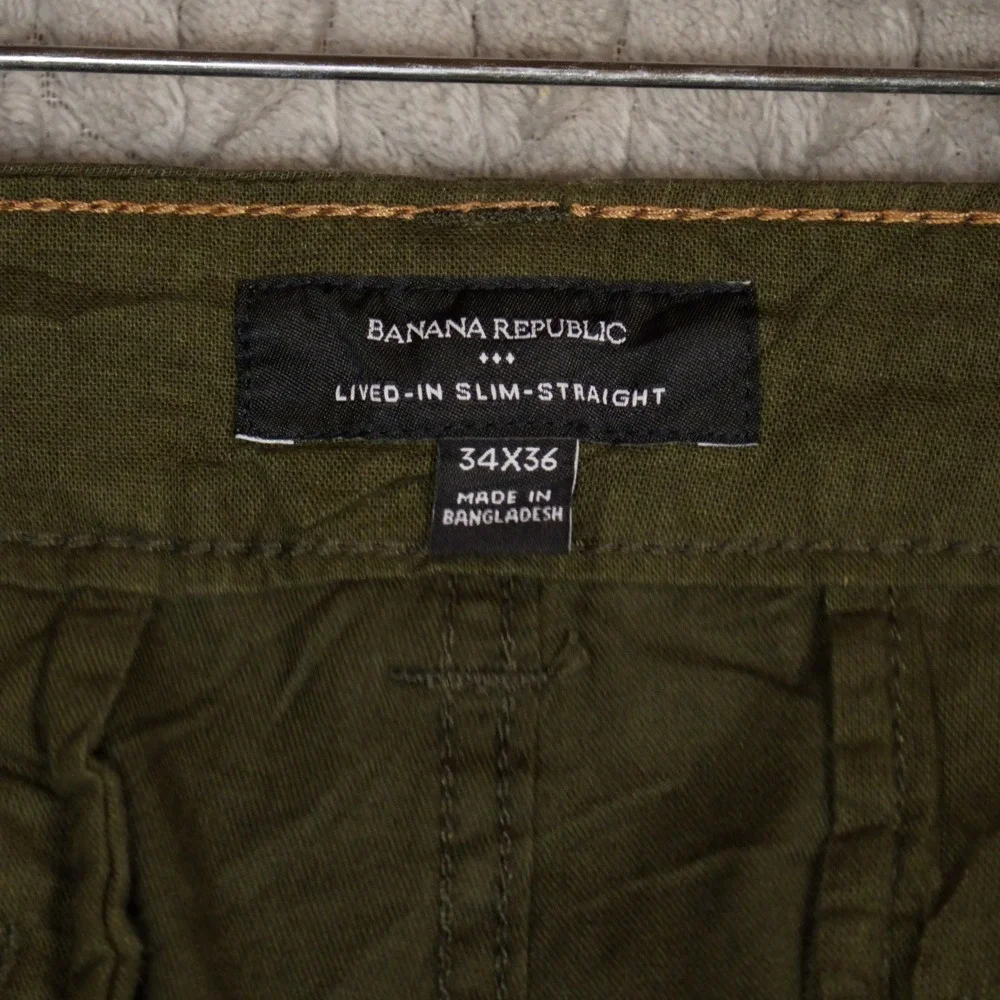 Banana Republic Cargo Pants Mens 34x36 Olive Green Lived-In Slim Straight Cotton